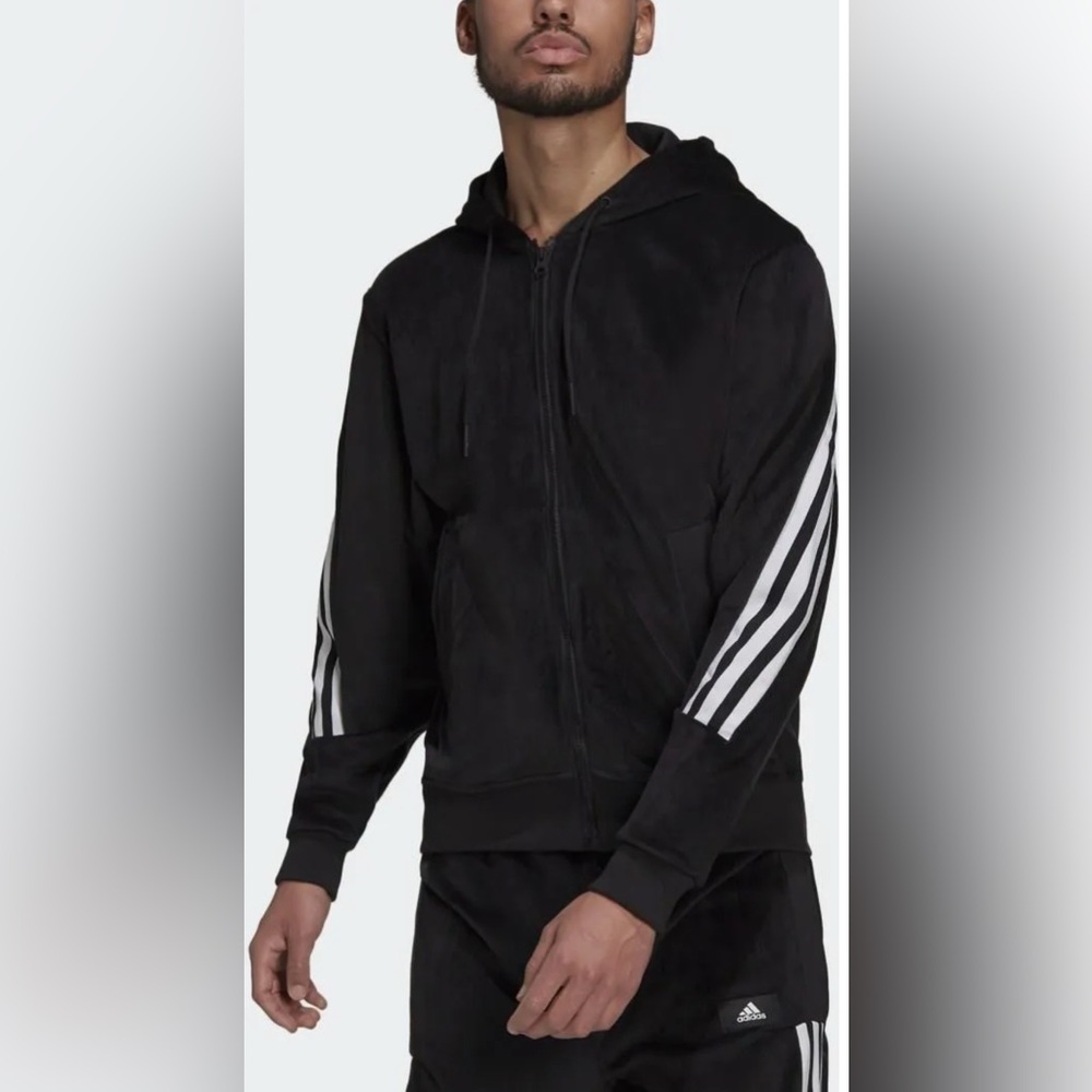 Men’s RARE Adidas NWT Medium Future Icons Ribbed Hoodie/Pants Velour Set - Picture 2 of 15